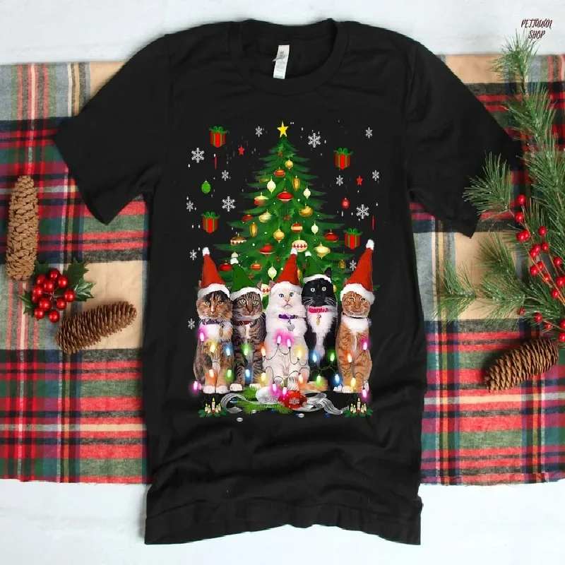 تي شيرت قطني مطبوع عليه رسومات عيد الميلاد، تي شيرت فضفاض بأكمام قصيرة وياقة دائرية، قميص كاجوال مريح للعطلات، هدية رائعة #1