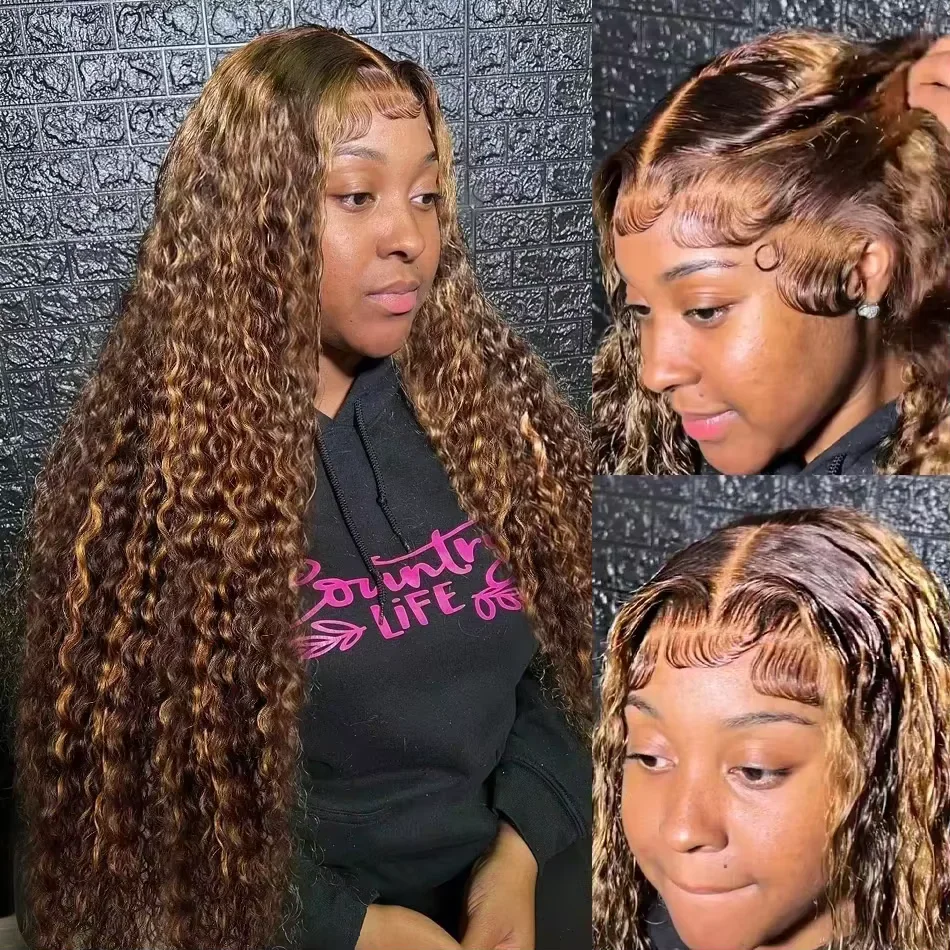 

Highlight Curly Wigs 13x4 Glueless Wig Human Hair Ready To Wear 4/27 Ombre Colored Brazilian Deep Wave Human Hair Wig For Women