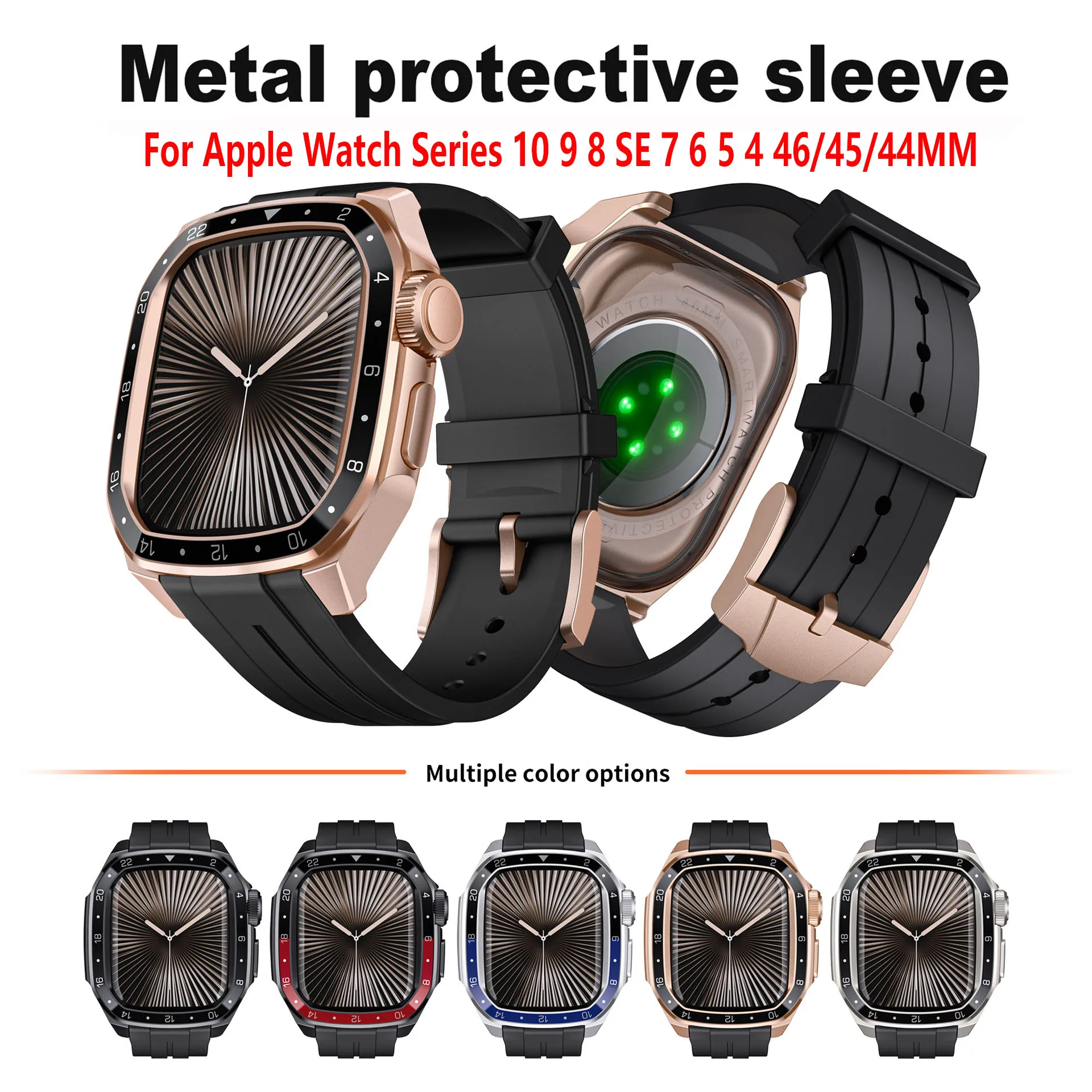 

Роскошный металлический чехол для Apple Watch 11 10 46 мм, прочный силиконовый ремешок для iwatch 9 8 7 6 SE3 5 4 44/45 мм, защитный чехол