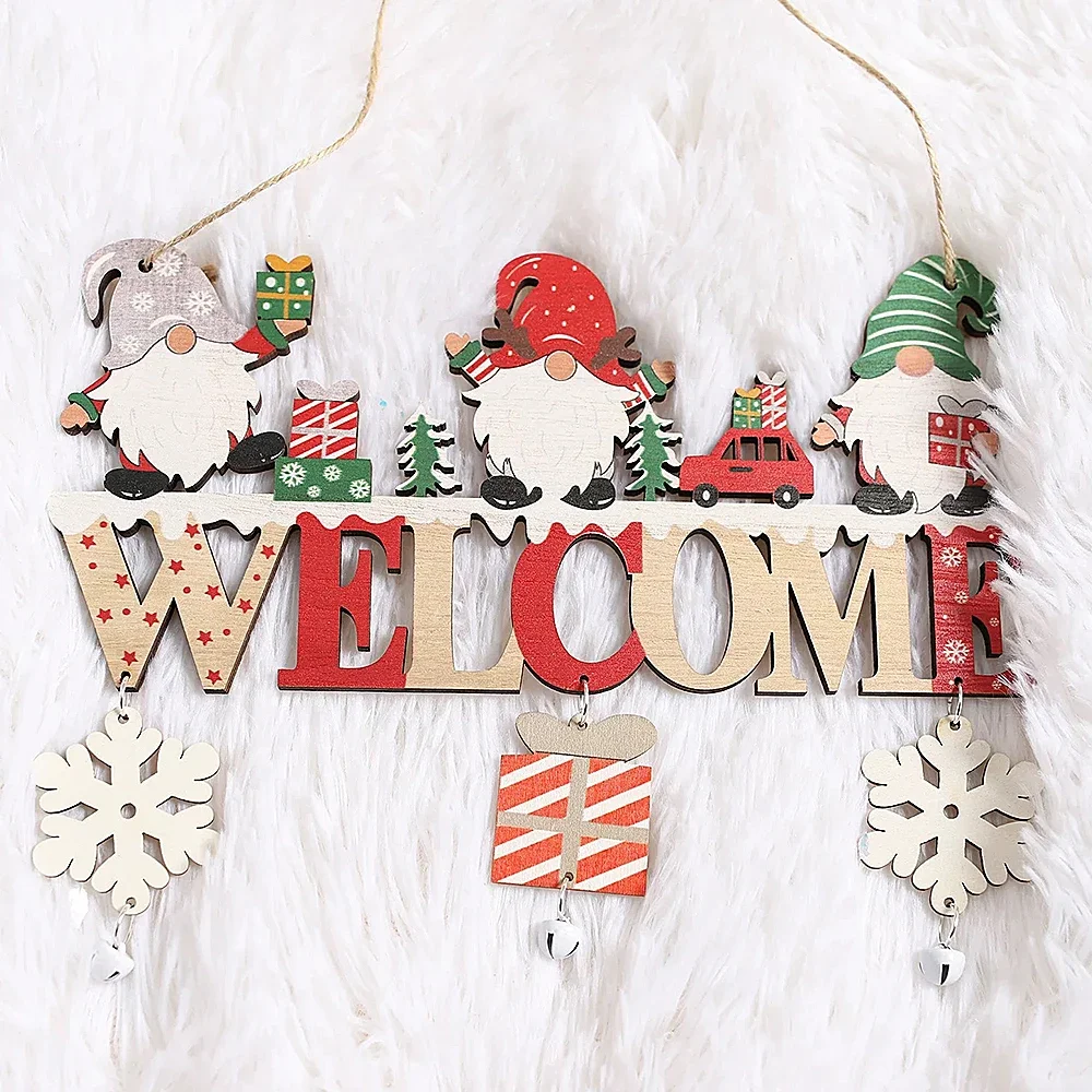 

Merry Christmas Wooden Hanging Ornament Santa Claus Snowman Hanging Decoration for Home Door Decor Xmas Tree Pendants New Year