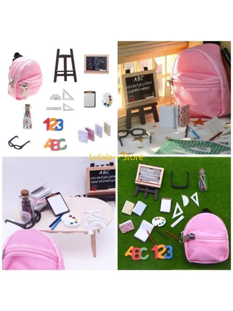 

Y4QA Dollhouses Backpack Model School Supplies 1:12 Scale Teenager Girls Kid