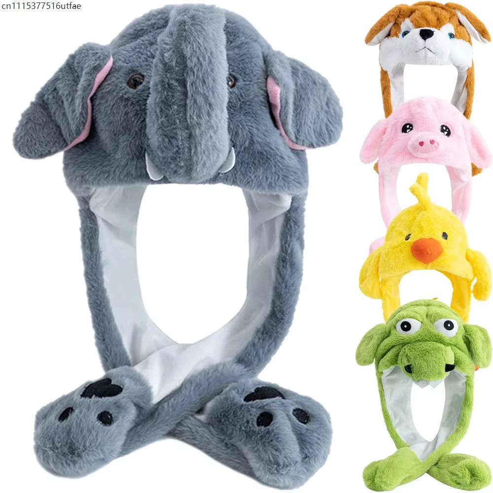 Funny Airbag Shake Ears Cartoon Animal Plush Hat Soft Fluffy Animal Head Cover Cosplay Costume Accessory For Halloween Carnival