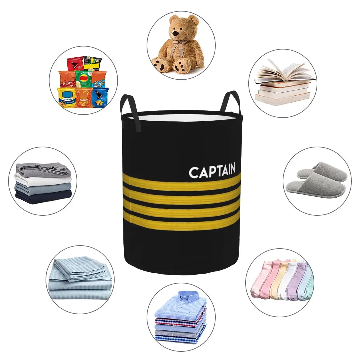 Captain Stripes Epaulettes Laundry Basket Foldable Aviation Airplane Pilot Clothes Toy Hamper Storage Bin for Kids Nursery