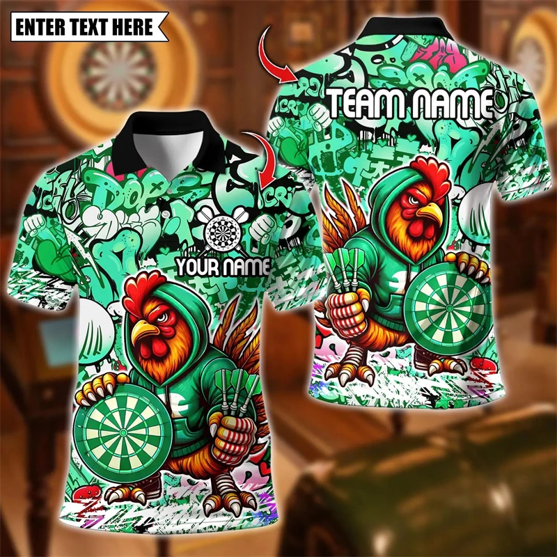 Fashion Rooster Graphic Darts Polo Shirts For Men Personalization Name Team Name 3D Printed Polo Shirt Loose Streetwear Tops