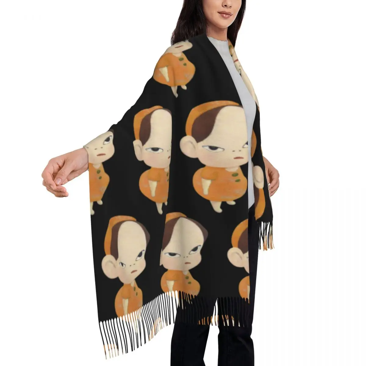 وشاح Yoshitomo Nara أوشحة شرابة للنساء شالات دافئة ناعمة ويلتف شال طويل للخريف والشتاء