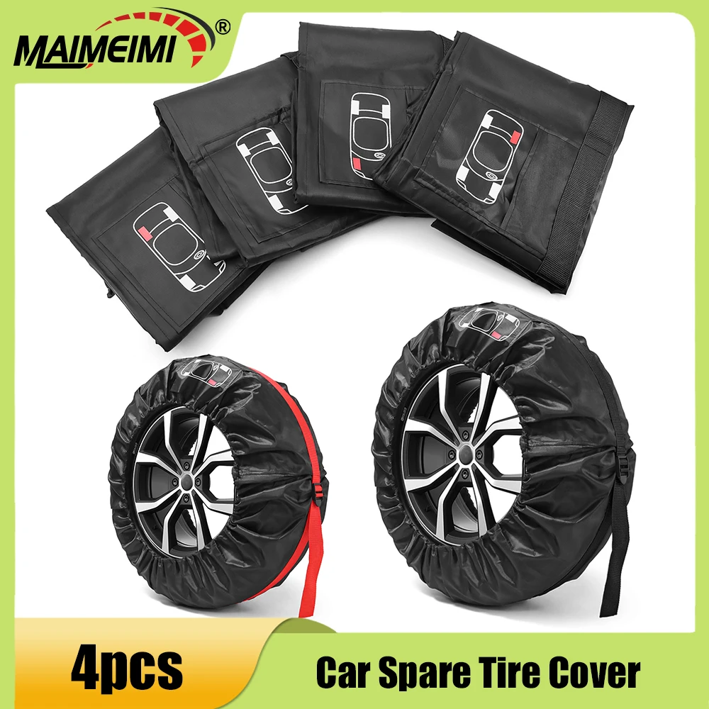 

4Pcs Car Spare Tire Cover Case Polyester Auto Wheel Tires Storage Bags Vehicle Tyre Waterproof Dust-proof Protector Styling
