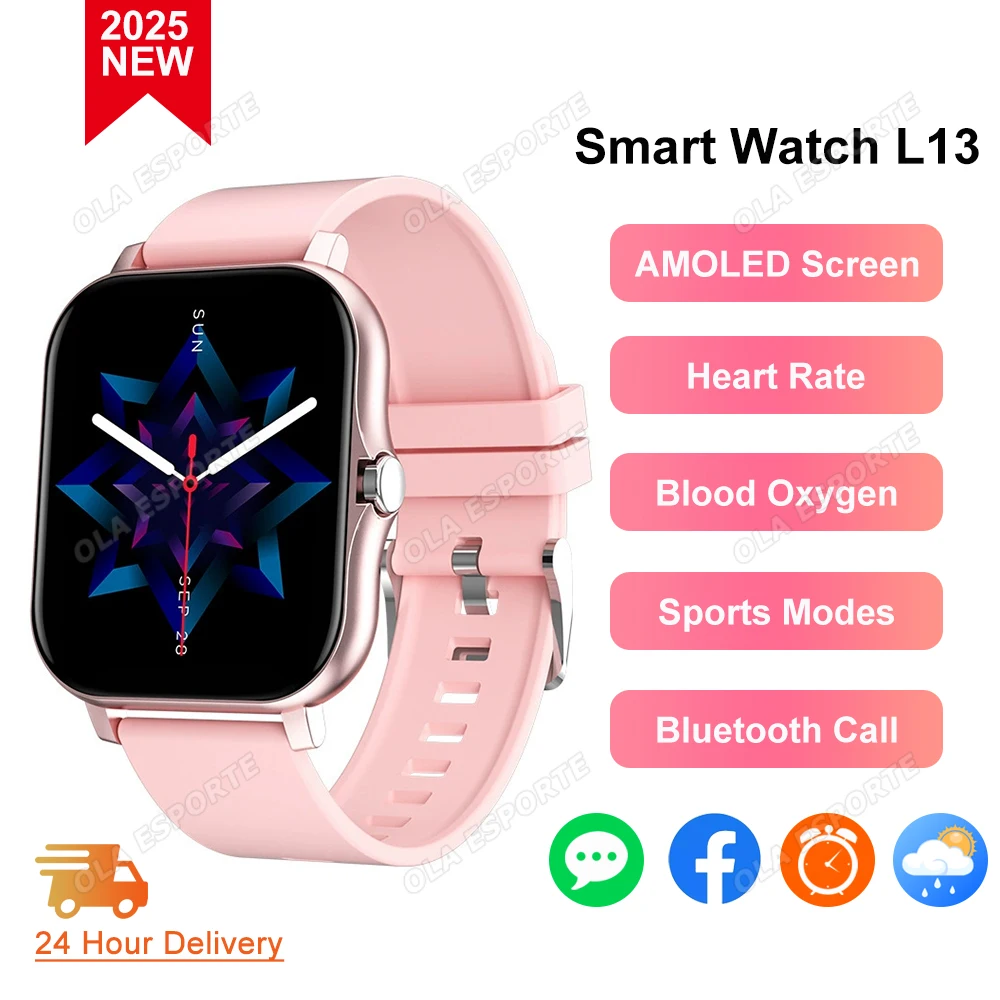 

DIY Dial Women Smart Watch AMOLED Screen BT Call All-day Heart Rate Monitoring Men Sports Smartwatch Alarm Clock Message Preview
