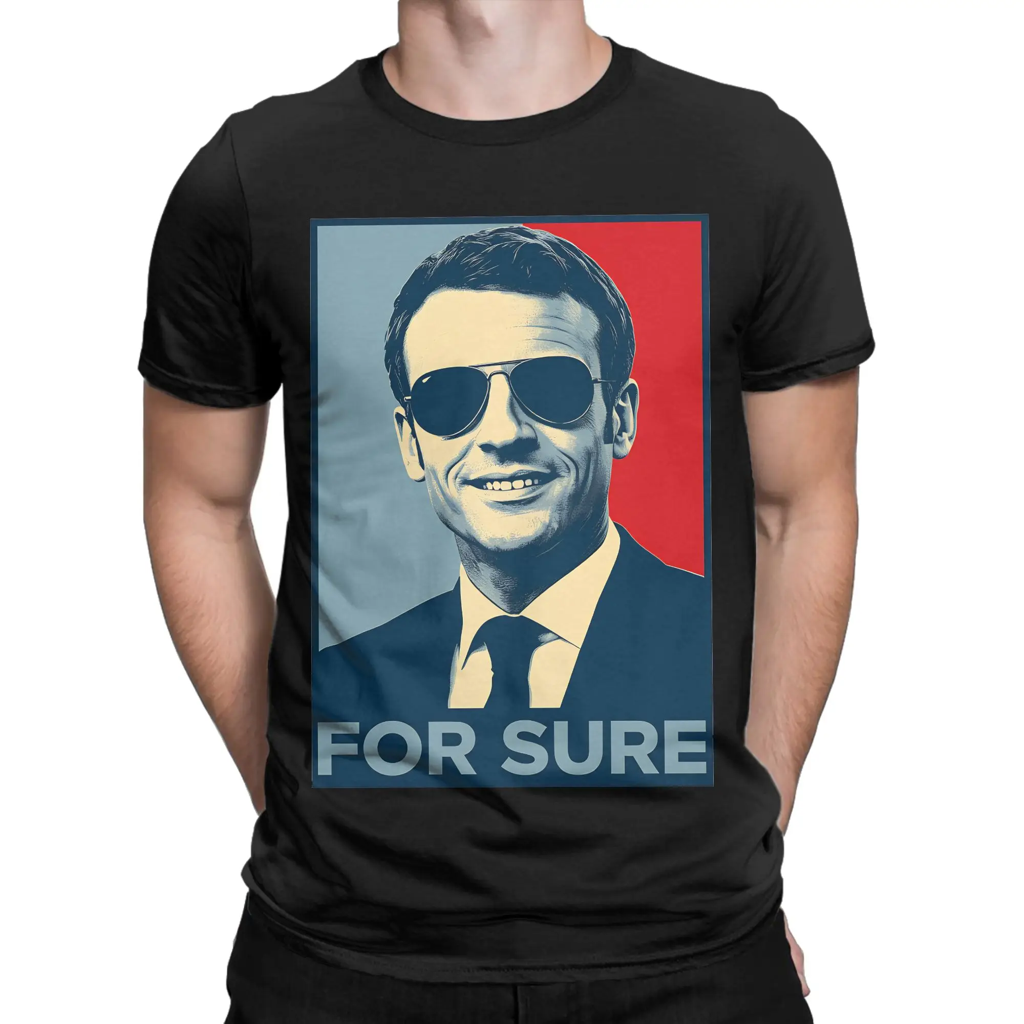 Funny For Sure Macron Glasses Meme T-Shirt Summer  Cotton T-Shirts For Men's Trendy Cool Custom DIY Tshirt Short-Sleeved Tees