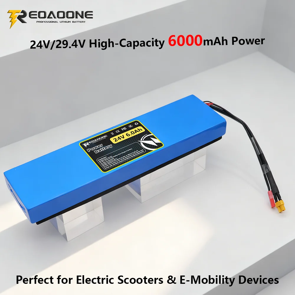 

24V 6.0Ah Electric Scooter Battery Reoaoone Built-in BMS Long Range Safe Durable Lithium Battery Pack for E-Scooter Replacement