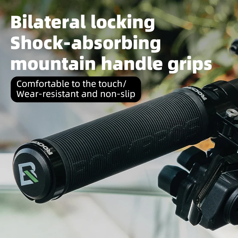ROCKBROS Bicycle Handlebar Grips Rubber Soft MTB Mountain Bike Grips Dustproof Handlebar Protect Cover Aluminum Alloy Lock Ring
