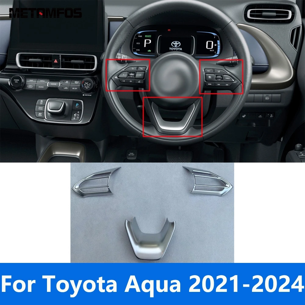 Steering Wheel Cover Molding Trim For Toyota Aqua 2021 2022 2023 2024 Matte Decoration Frame Interior Accessories Car Styling