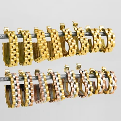Stainless Steel Metal Punk Cool Gold Color Wide Thick Watchband Earrings for Women Geometric Heart Circle Chunky Hoop Earring
