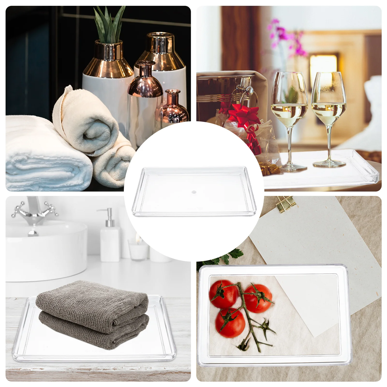 

Plastic Bathroom Storage Tray Acrylic Multipurpose Plate Fruit Holder Versatile Bread Plate Food Serving Transparent Elegant