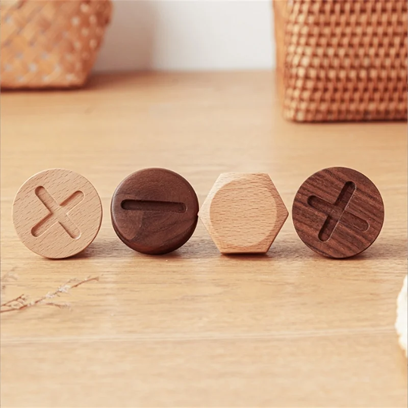 LCH  Nordic Style Wooden Drawer Knobs Screw Shaped Natural Beech Wood Black Walnutwood Cabinet Handle Children Room Knob Hanger