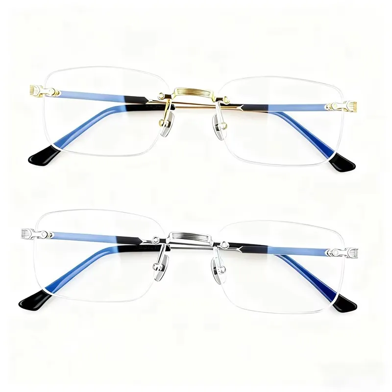 Luxury Rimless Square Eyeglasses Frame Men Lightweight Titanium Metal Rivert Decor Optical Prescription Business Casual Eyewear