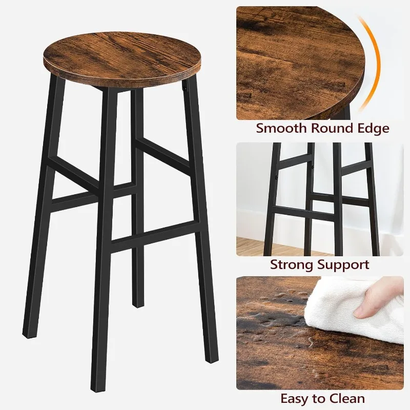 Bar Stools, Set of 2 Round Bar Chairs with Footrest, 28 Inch Kitchen Breakfast, Industrial  Easy Assembly