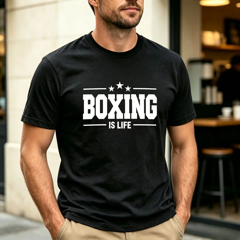 Men’s Boxing Is Life Graphic T Shirt White Print Short Sleeve Casual Black Tee Fitness Boxing Lover Streetwear Y2k Top Harajuku