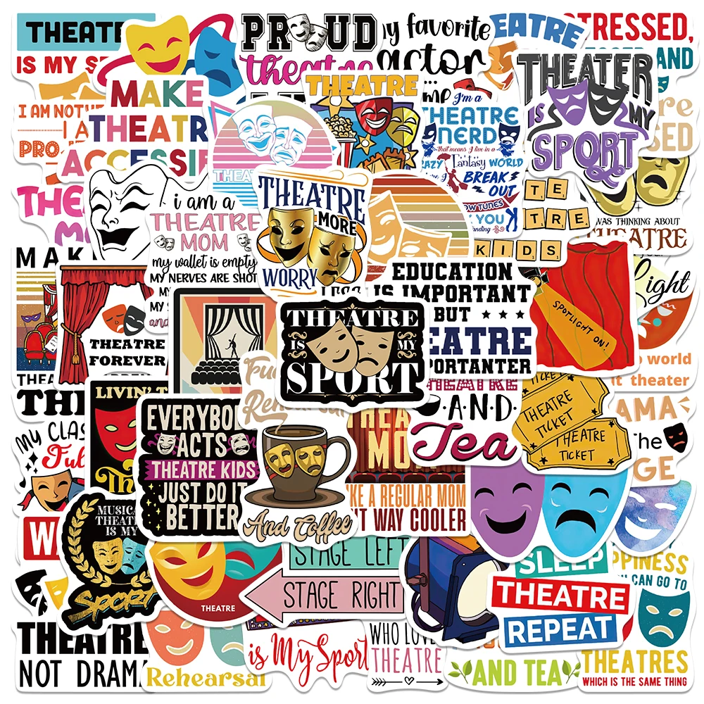 50pcs Vinyl Laptop Decals Funny Cartoon Drama Opera Theatre Stickers For Luggage Guitar Phone Diary Wateproof Graffiti