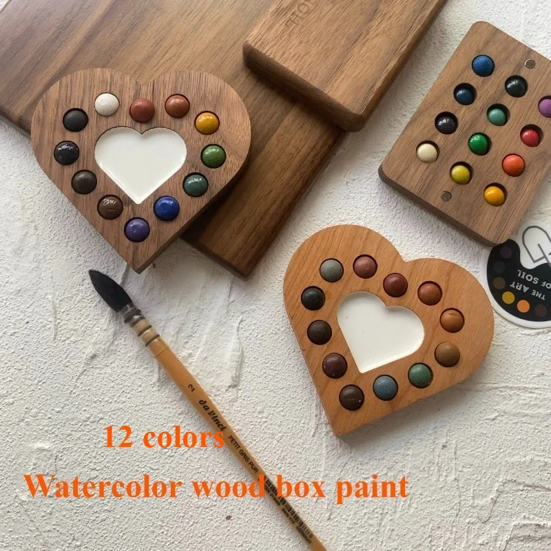 American Soil Arts Handmade Watercolor Wooden Box Solid Paint Students Outdoor Painting Palette Portable Watercolor Art Supplies