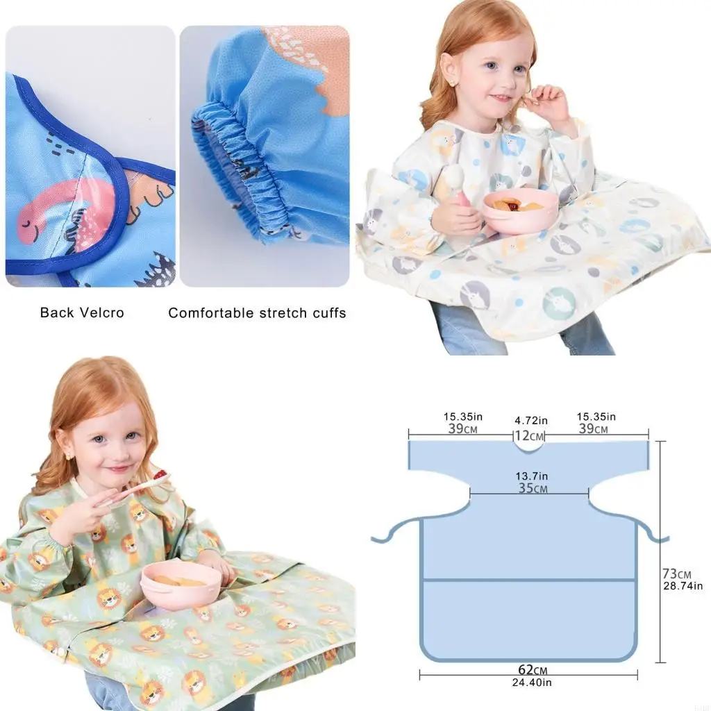 

54DF нагрудник для кормления младенцев с чехлом на стульчик, мультяшное платье с длинными рукавами, комбинезон, легко крепится,