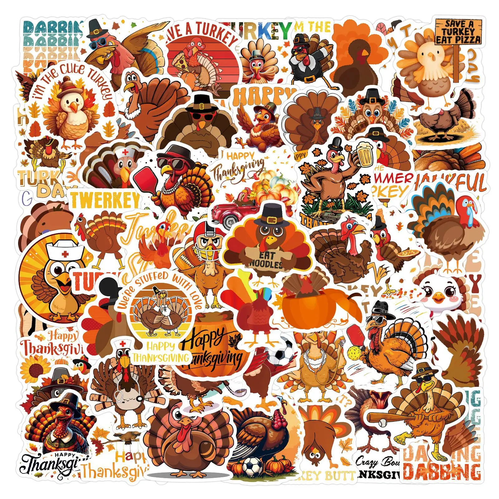 

10/30/55/110Pcs Turkey Thanksgiving Festival Decorative Stickers DIY Guitar Refrigerator Phone Laptop Water Cup Skateboard
