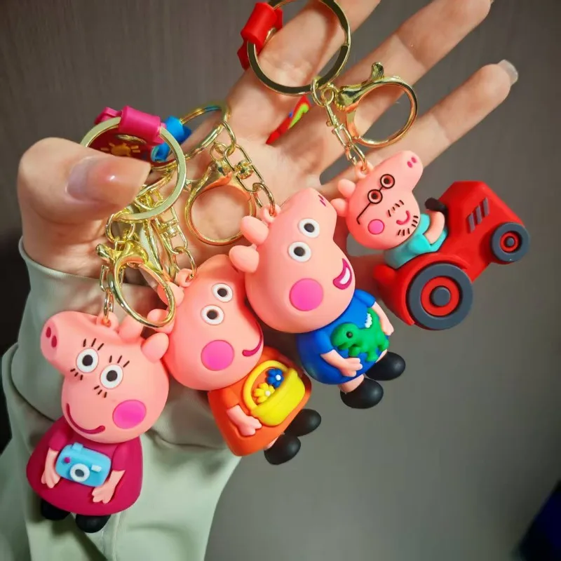 2026 New Peppa Pig cartoon doll keychain, pink and blue cute schoolbag pendant, key chain, animated character collection gift