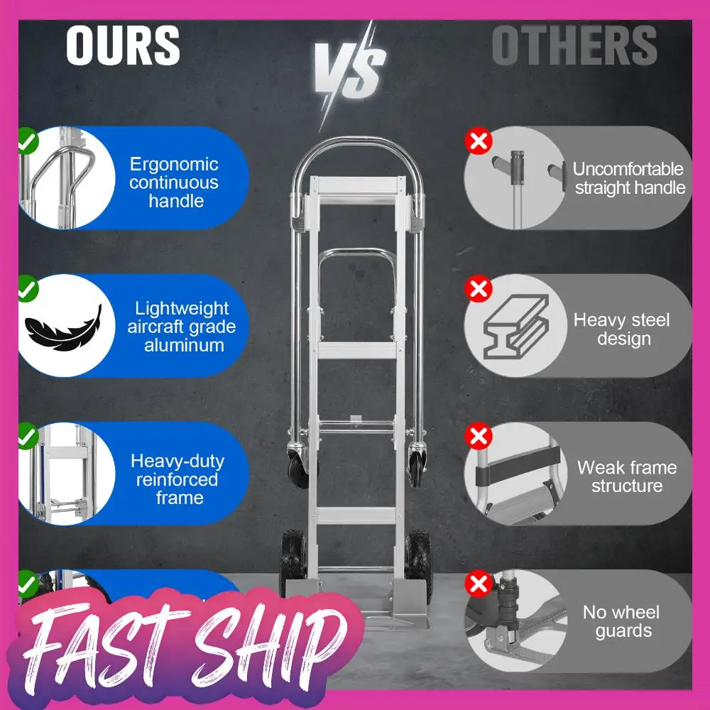 

Convertible Hand Truck Rust Proof Cargo & Storage Cart Equipment Wear Resist for Warehouse Factory Retail Store Office