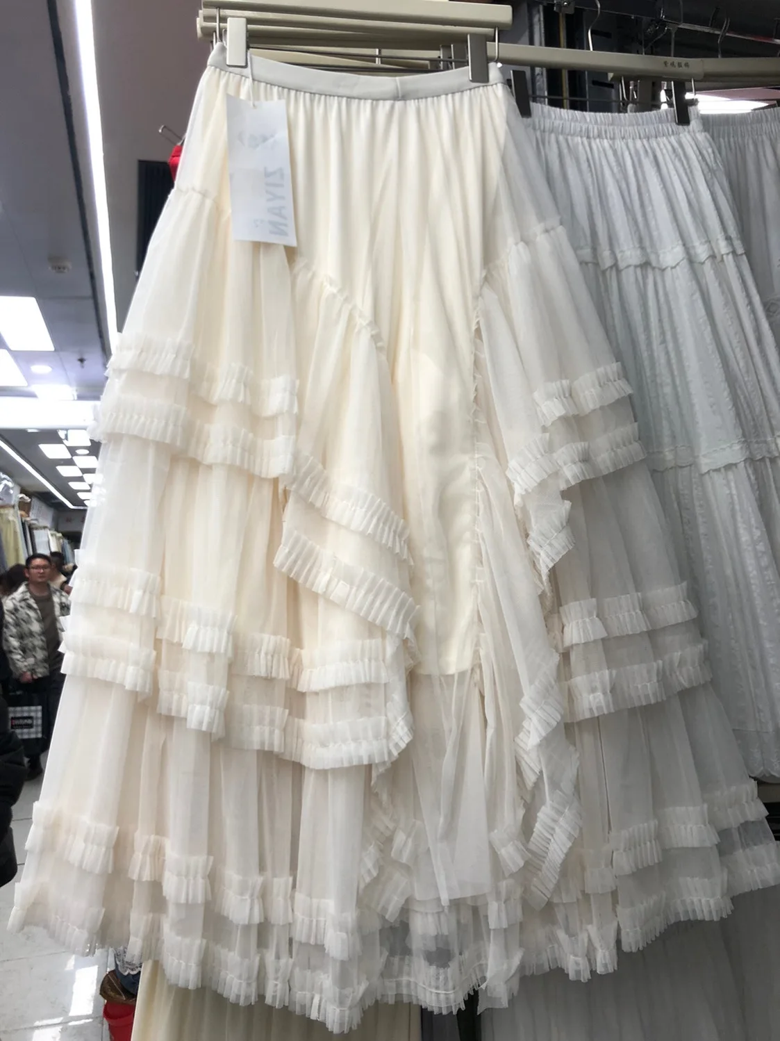 Heavy Embroidery A-Line Skirt Women's High Waist Midi Cake Skirt Irregular Net Gown Korean Style Semi-Formal Wear