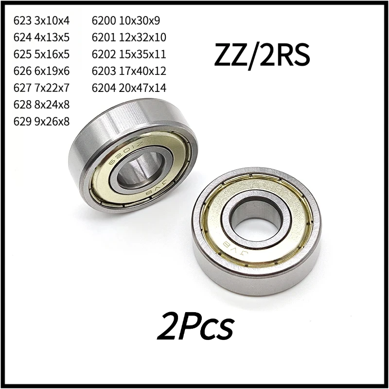 2Pcs Mixed Deep Groove Ball Bearings 623~629 6200~6204 ZZ Double Metal Shield / 2RS Double Rubber Sealed Chrome Steel