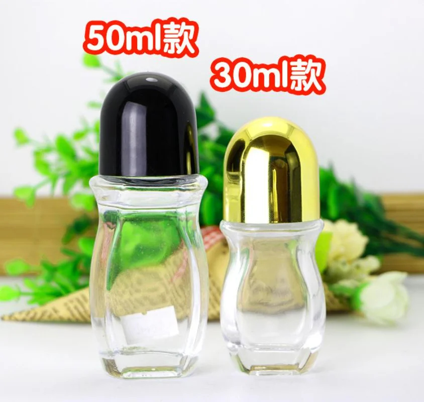 Flacone a rullo per olio essenziale con grande sfera a rullo per profumo 30/50ml rotolo per aromaterapia in vetro trasparente su contenitore cosmetico per bottiglia