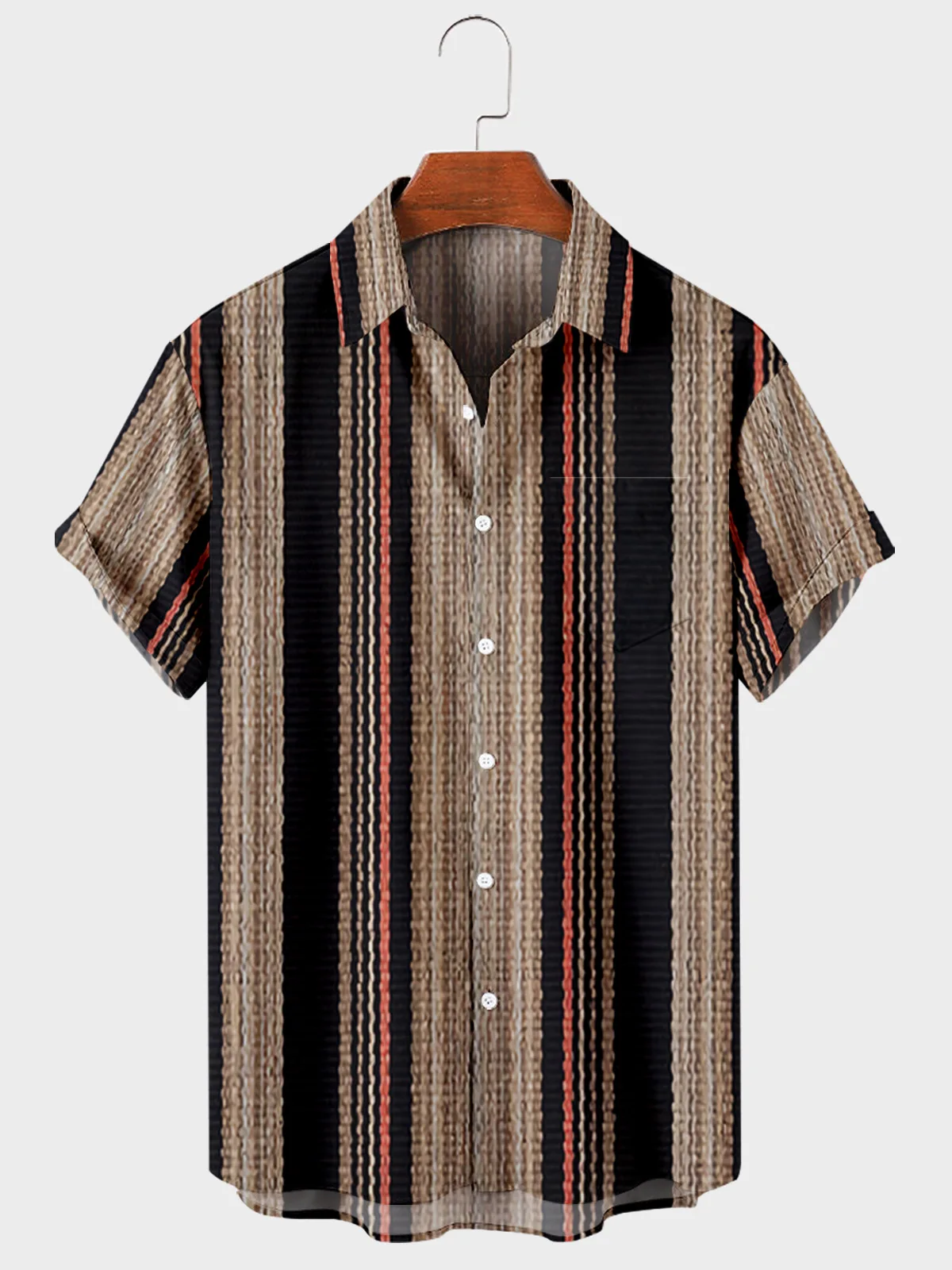 2024 New High Quality Hawaiian Men\'s Shirts Geometric Striped Graffiti Loose Short Sleeve Casual Buttons Beach Top