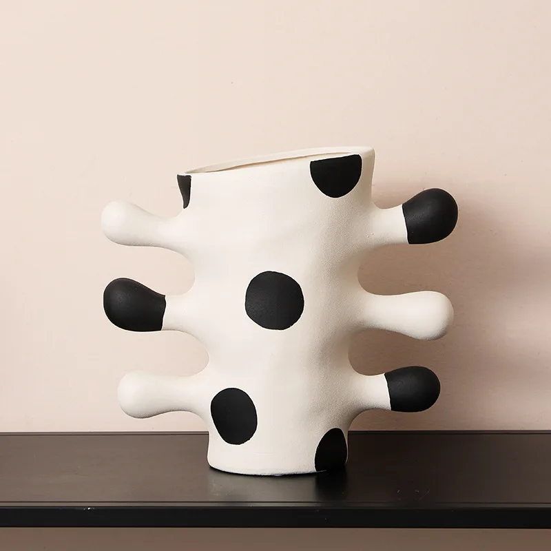 Large Caliber Ceramic Vase American Home High-end Feel Entryway Room Ornament Hand-painted Vintage Style Irregular Flower Vase