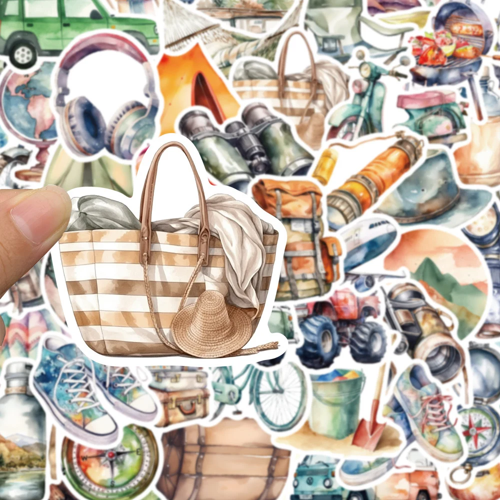 

10/30/50pcs Vintage Watercolor Outdoor Adventure Graffiti Stickers Cartoon Travel Camping Decals DIY Scrapbook Cool Sticker Pack