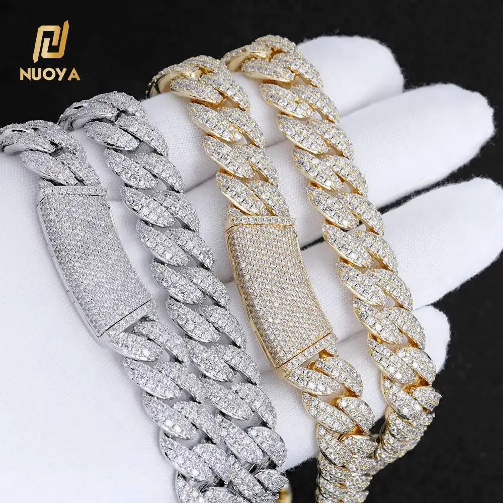 Fashion NUOYA Hip Hop Jewelry Silver Sparkling Diamond Cuban Link Chain Curved Clasp Design Full Diamond Cuban Chain Necklace fo