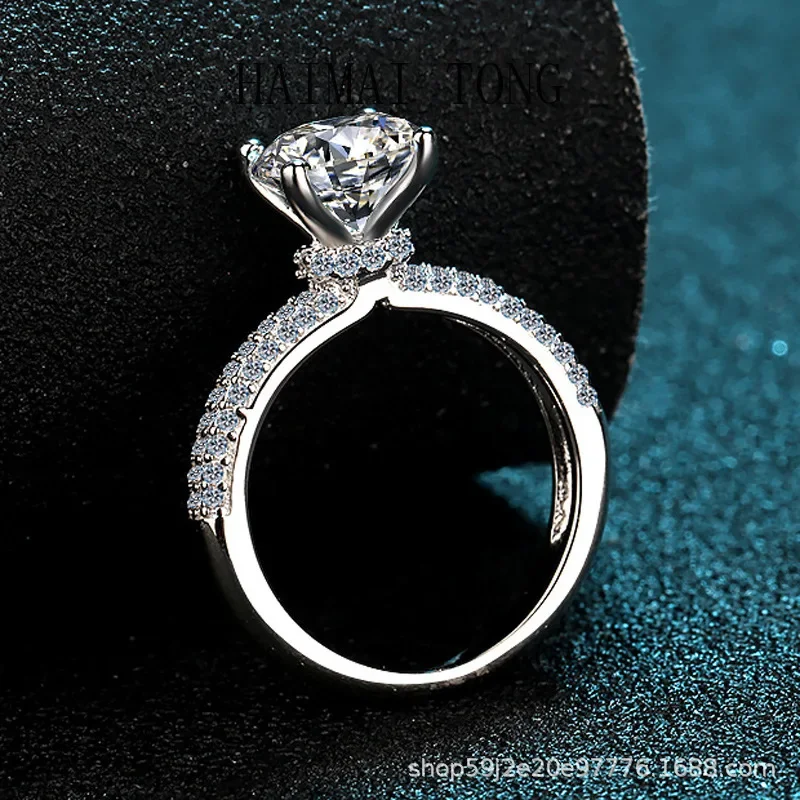 

HAIMAITONG Ring for Women 2 ct moissanite Diamond pt950 Platinum four-prong wedding ring