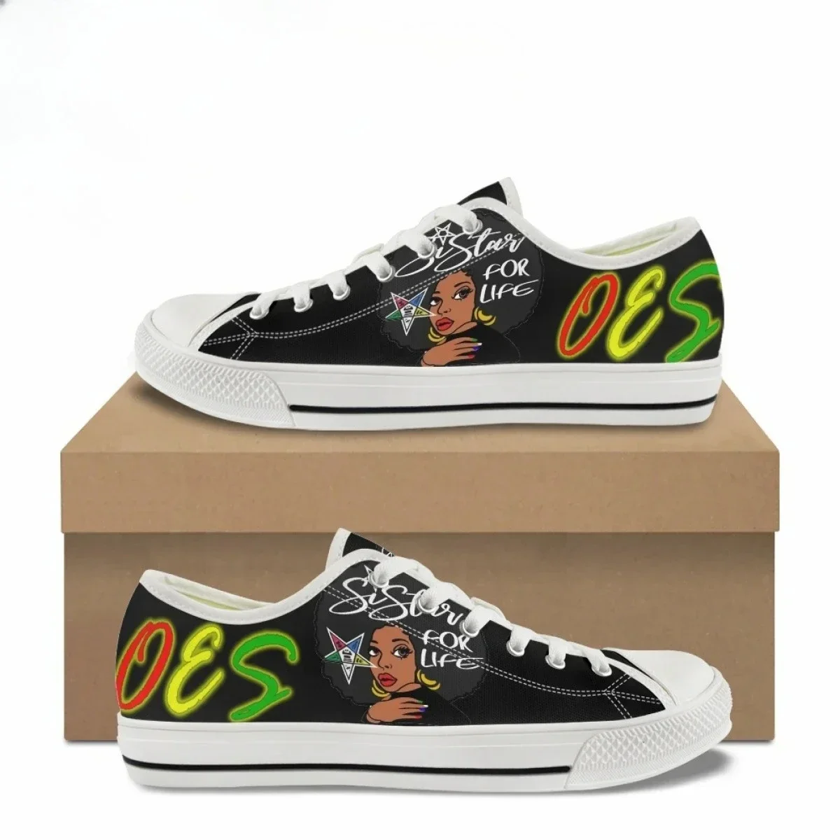 Women's Low Top Canvas Shoes New Hot Order of The Eastern Star Sisterhood Printed OES Casual Flat Shoes Ladies Lace up Sneakers