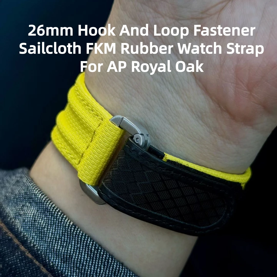 26mm Sailcloth FKM Rubber Hook And Loop Fastener Watch Strap For AP Royal Oak 15400/15500/15510/15202/26240/26331
