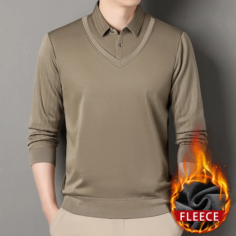 

Мужские зимние рубашки поло, трикотаж на флисовой подкладке, пуловер, умная повседневная рубашка с воротником, верхняя одежда, облегающее поло с длинными рукавами