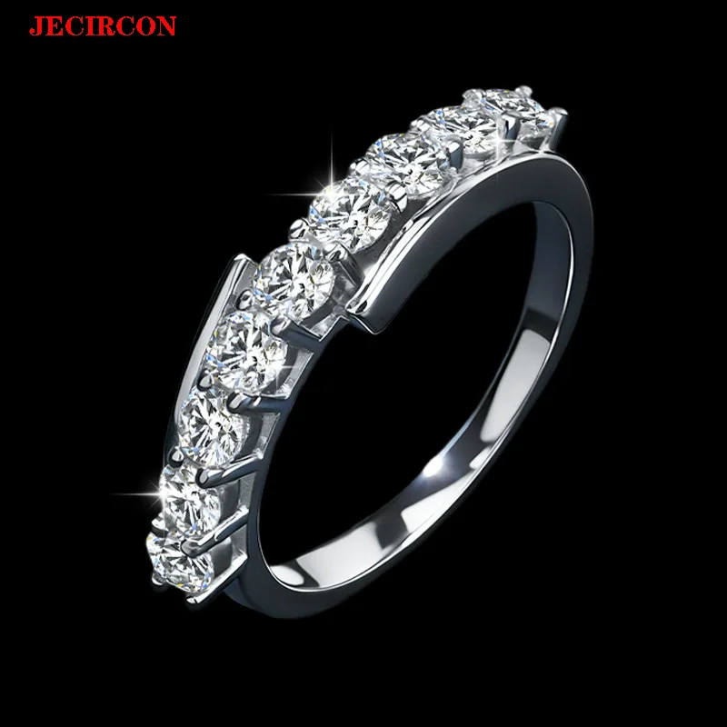 

JECIRCON S925 Sterling Silver Moissanite Ring for Women 9 Stones 3mm Sparkling Wedding Engagement Ring Light Luxury Fine Jewelry