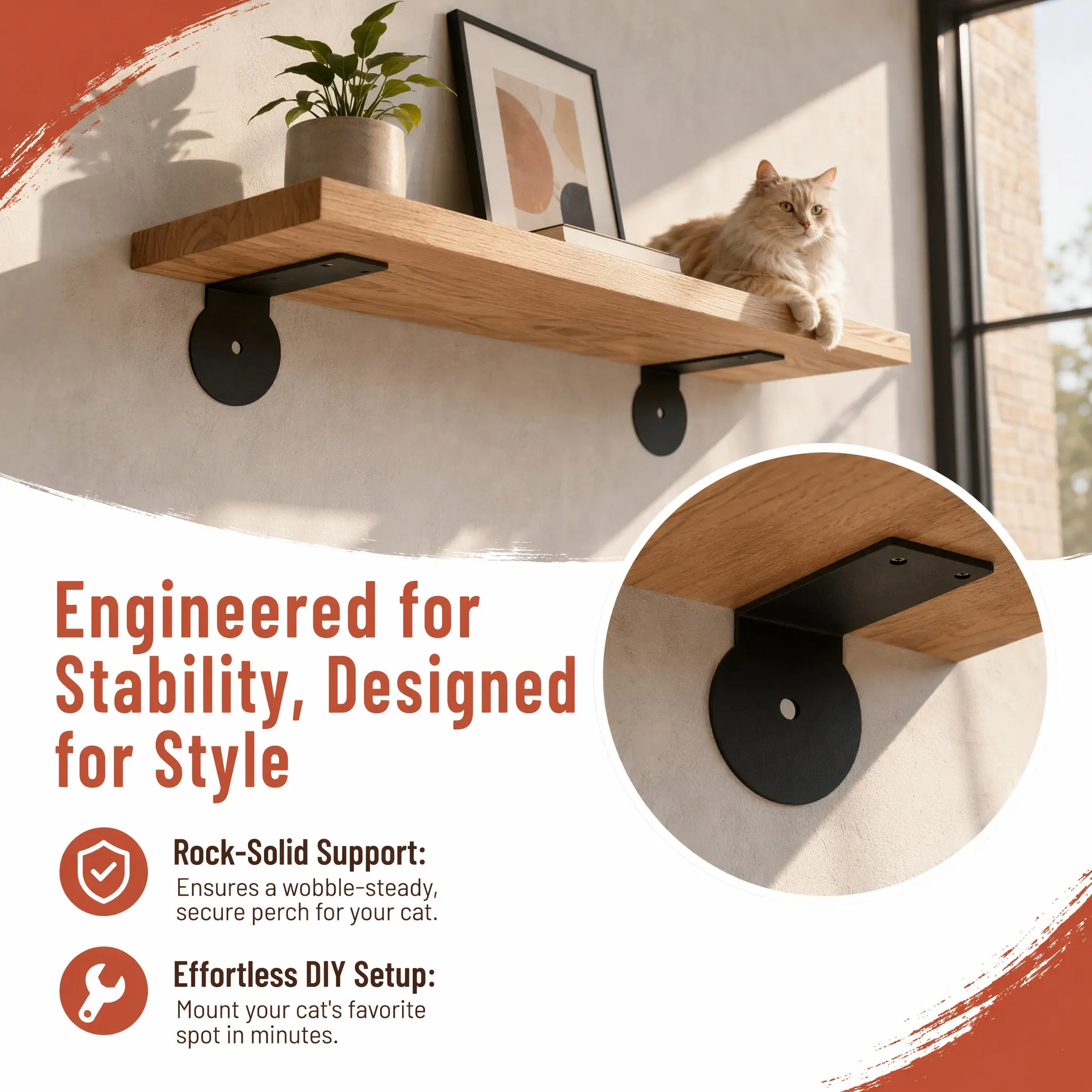 2Pcs Cat Wall Shelf Brackets Metal Climbing Frame Fixators Stable Support for Indoor Cat Tree Furniture Installation