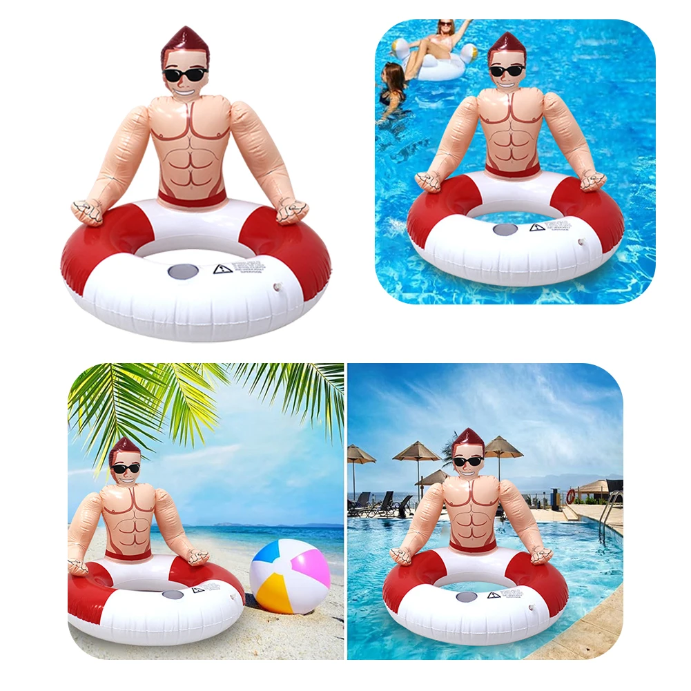 Muscle Men Inflatable Swim Ring Leakproof Pool Floating Rings with Cup Holder Swimming Rings Floaties Pool Accessories