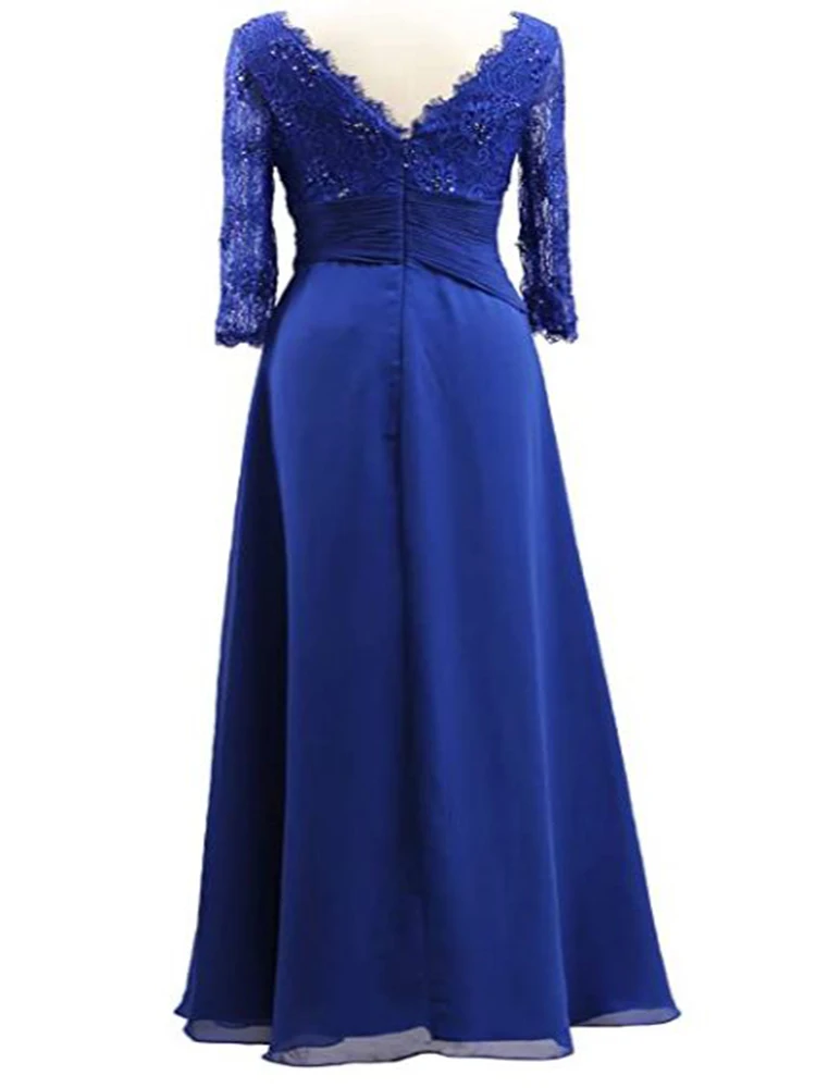 Customized Long Sleeves Mother Of The Bride Dresses Appliques Chiffon V-Neck Beading Floor-length Formal Evening Party Gowns