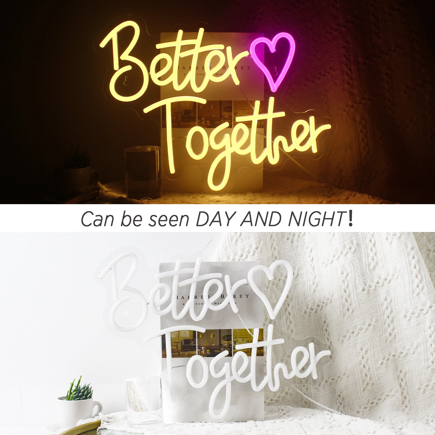 Better Together Neon Sign USB Powered Warm White Led Neon Light for Wedding Engagement Party Anniversary Birthday Gifts Neon