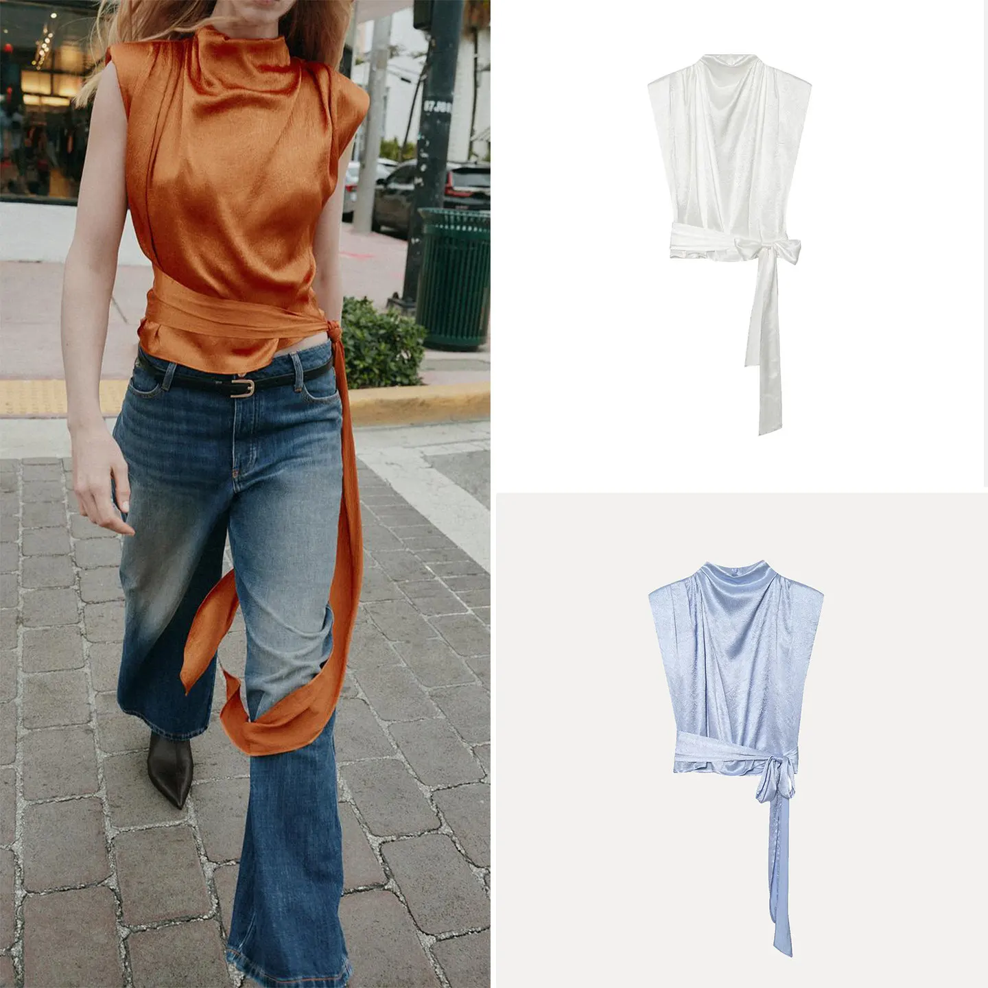 

Elegant Women's Slim Fit Shirt with Bow Tie Design Fashionable Sleeveless Knot Decorated Top for Summer 2026