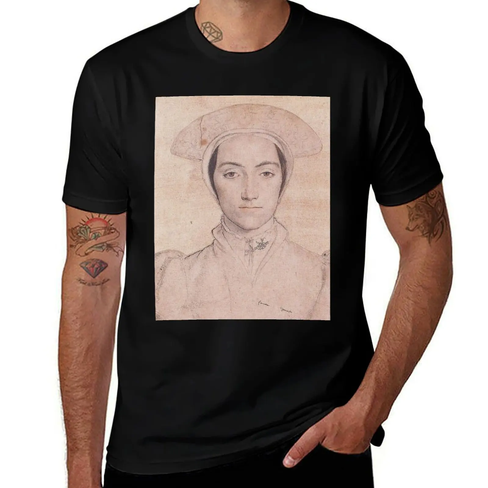 Portrait of a Tudor Woman, by Hans Holbein the Younger T-Shirt hippie clothes designer shirts Men's clothing