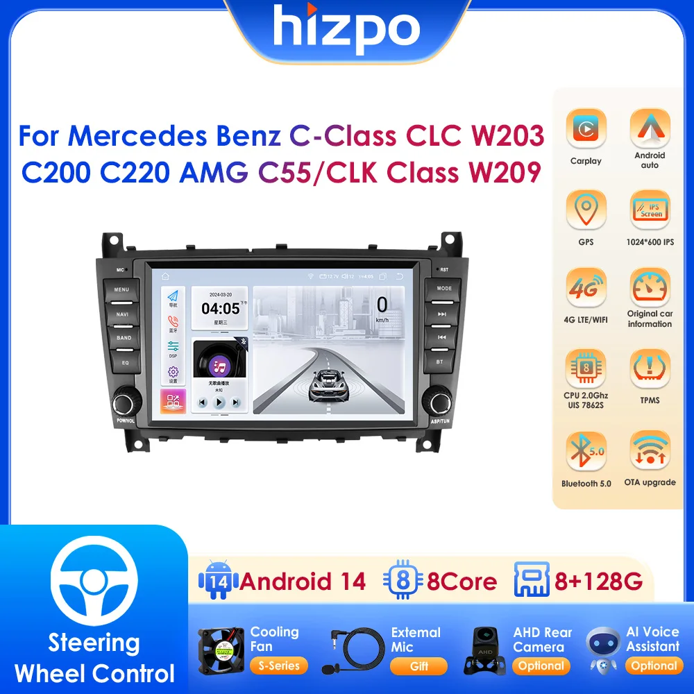 Image of 2DIN 8-Zoll-Autoradio für Mercedes Benz C-Klasse CLC W203/ CLK-Klasse W209/ G-Klasse W463 GPS Wireless Carplay Android Auto 4G OBD DAB