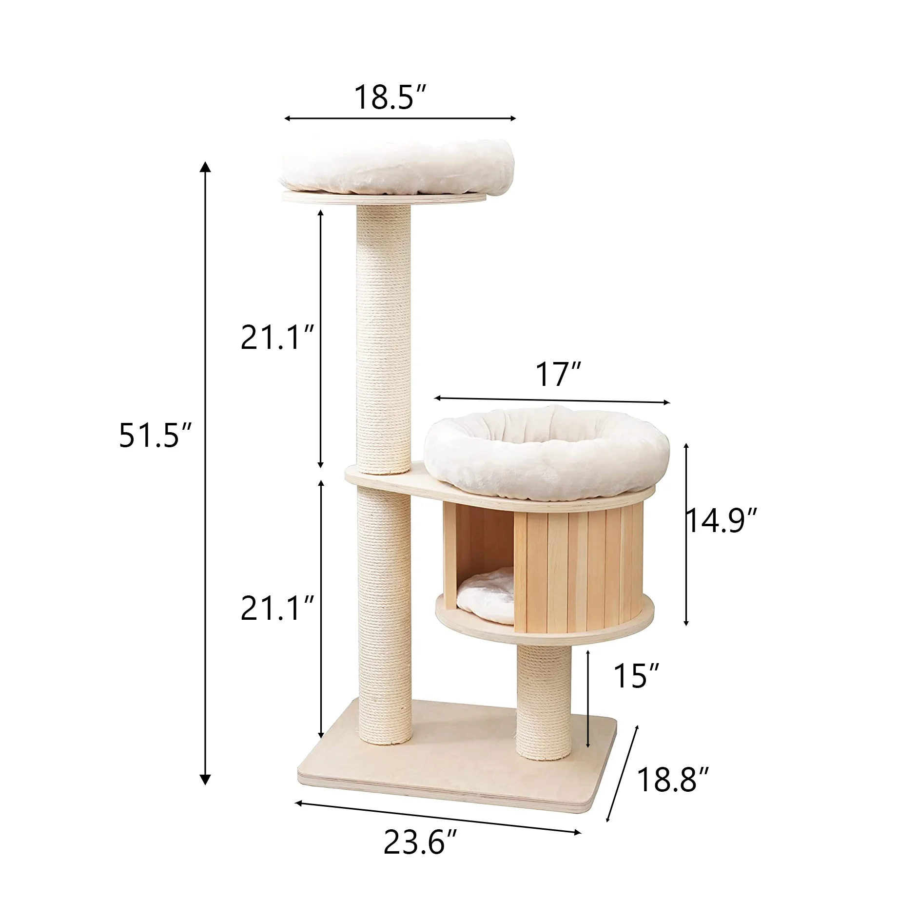 Two Layers Cat Tower For Indoor Cats Plush Perch With Cat Condos And Scratching Posts With Woven Baskets