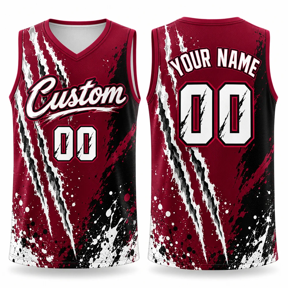 Customized Claw Scratch Basketball Vest Name Number for Men Quick Dry Paint Splash Pattern 3D Print Basketball Jersey Fashion
