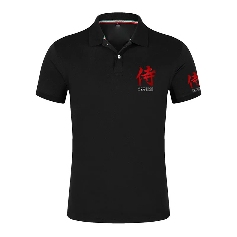 Samurai Character men's polo shirts come in various colors and are made of cotton, featuring short sleeves suitable for summer