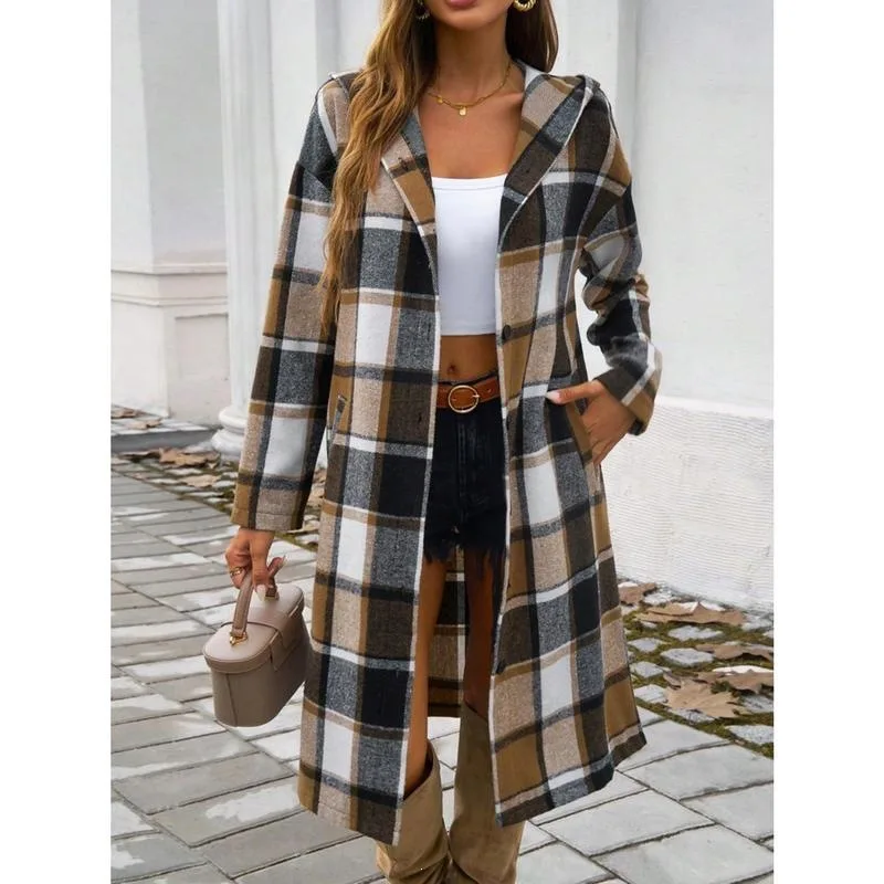 

Side Slit Plaid Trench Coat Women's Fashion Spring 2026 Resistant to Deformation Other Style Fabric Other Material 100%